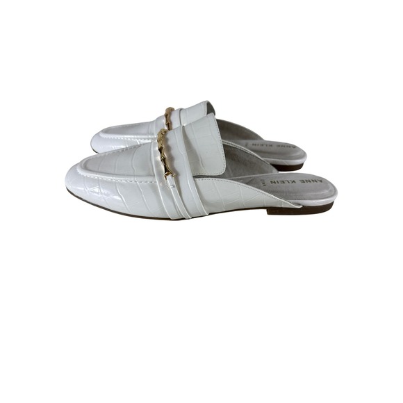 Anne Klein White Croc Embossed Mules Gold Chain Slip On Mules Shoe Women Size 9 - Picture 1 of 6